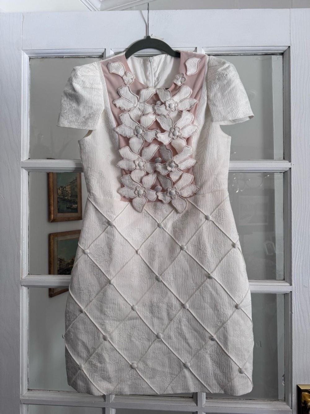 Mew Mews floral appliqué bridal cocktail short dress